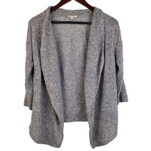 Eileen Fisher Petite Heather Gray 100% Linen Open Front Cardigan Sweater Sz PM